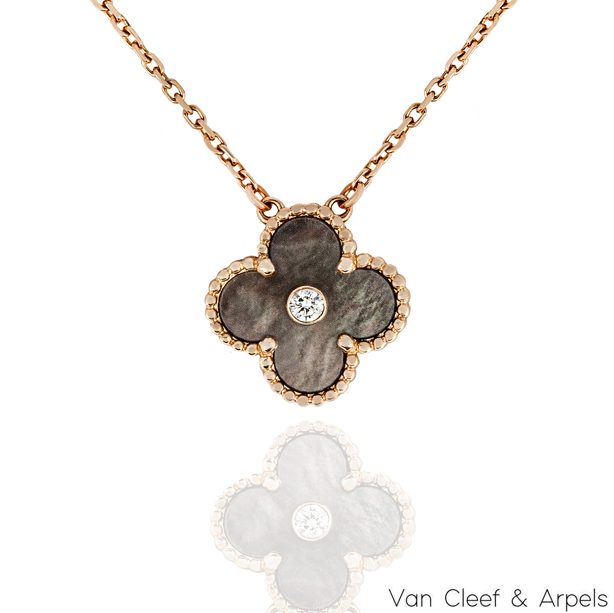 Van Cleef & Arpels Limited Edition 2014 Grey Mother Of Pearl Vintage Alhambra Holiday Pendant VCARO5SX00